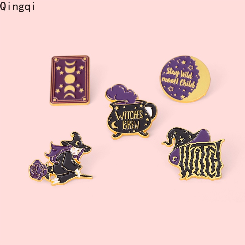 Bros Pin Enamel Desain Penyihir Kartu Tarot Bulan Phase Hat Bahan Metal Untuk Tas Pakaian