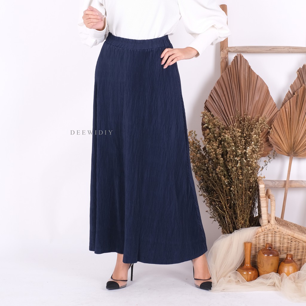 ROK KERJA WANITA / ROK A-LINE PLISKET LIDI / BISA UNTUK FORMAL CASUAL / NESA PLEATS SKIRT DEEWIDIY-DARK NAVY
