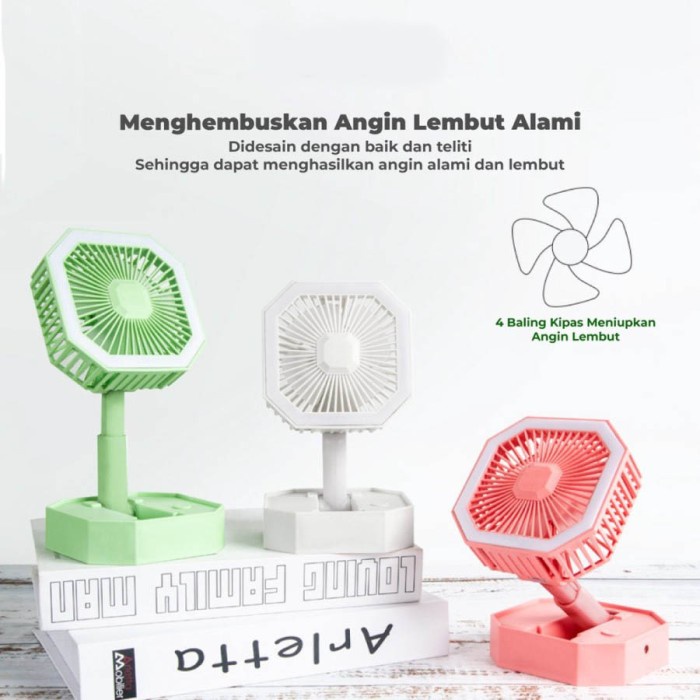 Kipas Angin Mini Recharge USB Lampu LED Standing Fan Portable