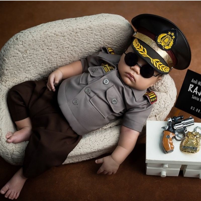 Kostum Baju Seragam POLISI POLWAN Anak Bayi Newborn Photoshoot Laki Laki Perempuan Cowok Cewek PROFE