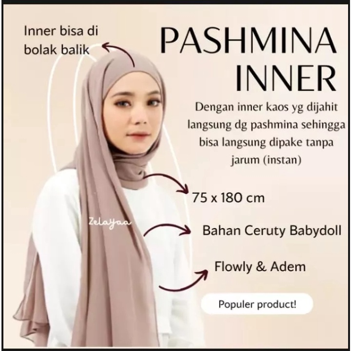 TERMURAH PASHMINA INNER 2IN1 / PASHMINA CERUTY BABY DOLL 180*75 PREMIUM