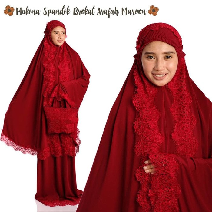 MUKENA TELEKUNG DEWASA SPANDEK SUTRA JERSEY BRUKAT ARAFAH ABU GOLD MAROON BW SALEM PINK TOSCA