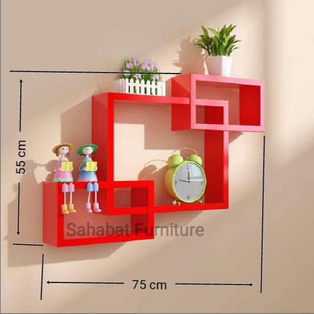 Rak dinding melayang susun 3 kotak
