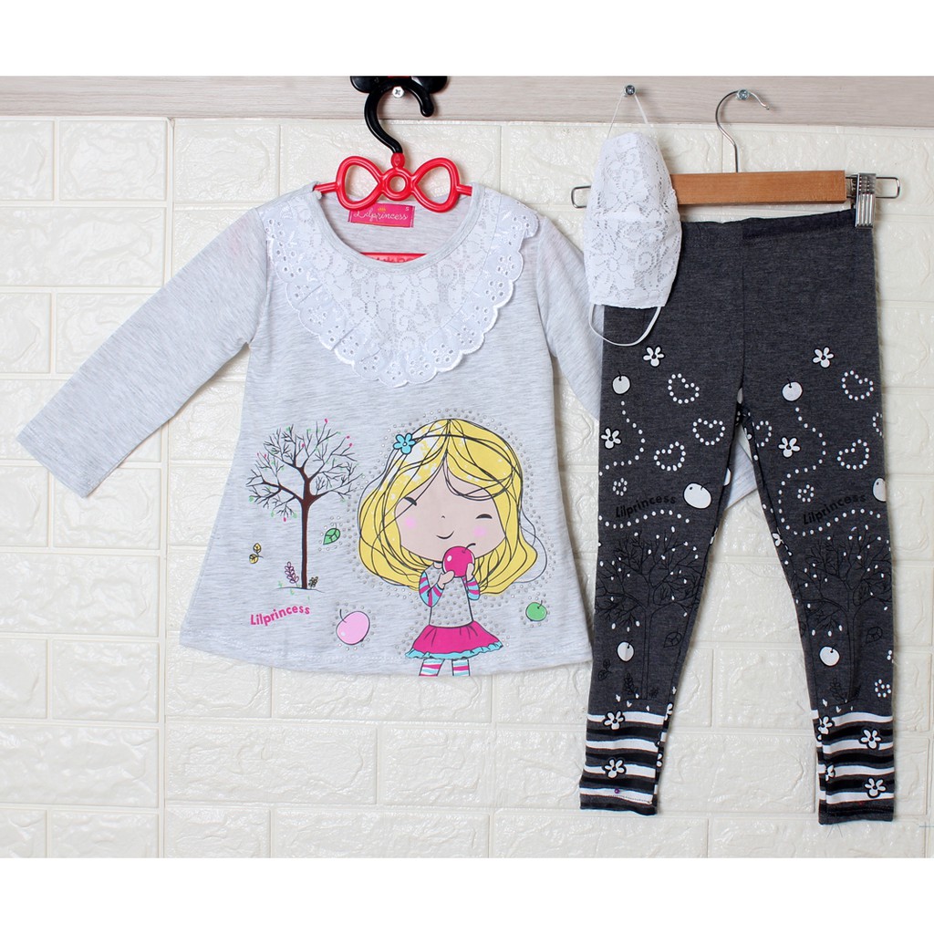 Set Girl Apple 3in1/Setelan Anak Bayi Ada Renda/Baju Anak Bayi Keren Murah/Celana Leging Panjang