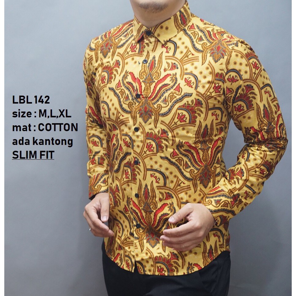 LBL 142 KEMEJA PANJANG BATIK KUNING TAN LUIGI BATANI