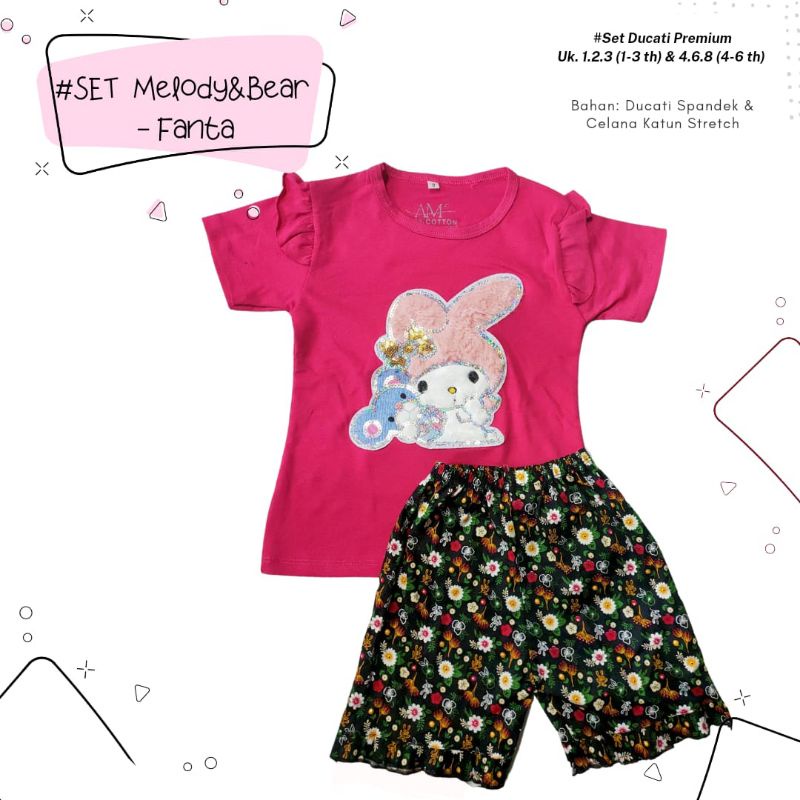 Setelan Anak Perempuan Size 1-5 tahun MELODY&amp;BEAR bahan Ducati Katun Spandek Premium