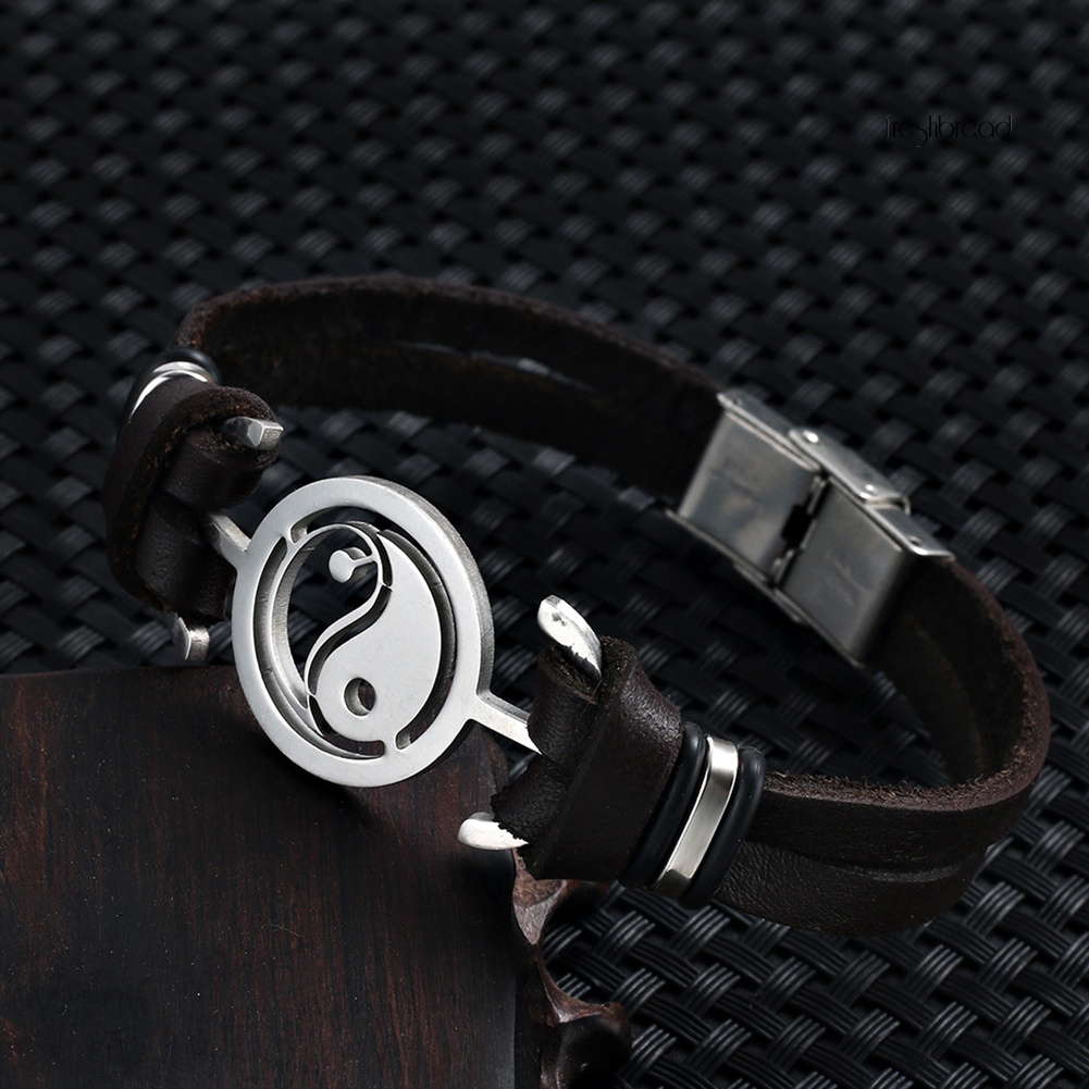 [TERLARIS]Vintage Men Tai Chi Yin Yang Faux Leather Clasp Bracelet Bangle Jewelry Gift