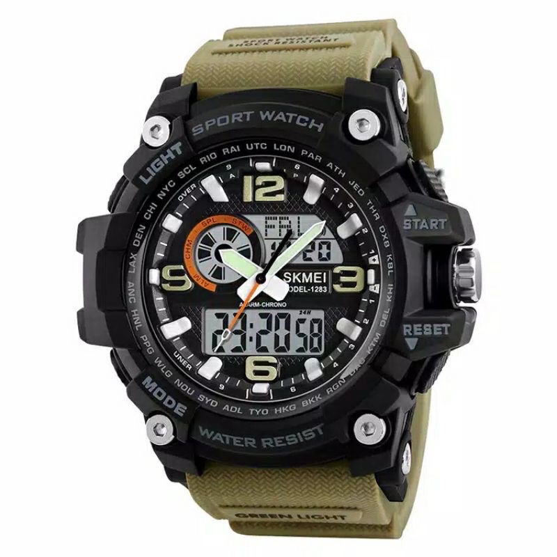 SKMEI 1283 Original Jam Tangan Dual Time Pria Karet Sport Outdoor Tahan Air 50M