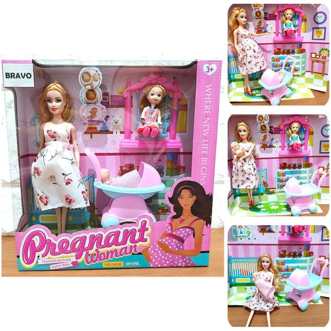 Mainan Boneka Barbie Pregnan Woman - Set Karakter Ibu Hamil Stroller