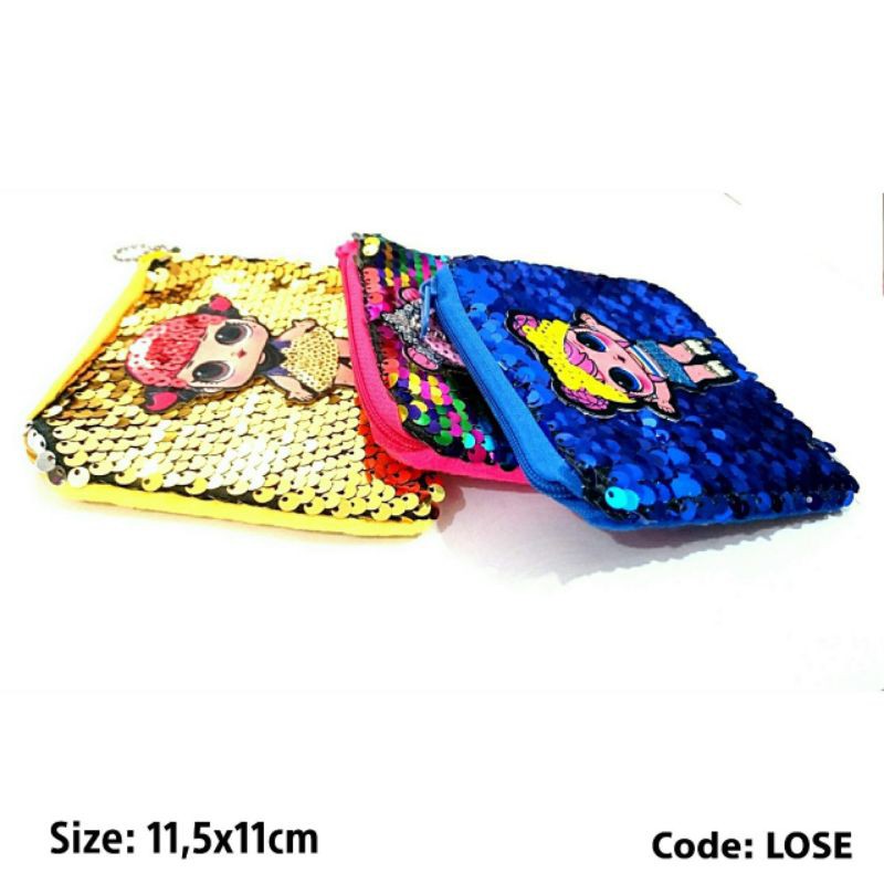 dompet koin gantungan kunci LOL segi sequin glitter usap sisik ikan Lose