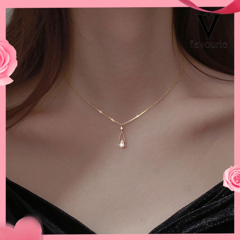 [COD]Fashion Indah Water Drop Zircon Kalung Wanita Sederhana Temperamen Rantai Klavikula-FA