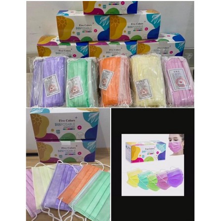 Masker 3ply warna warni disposable face mask masker medis 3 ply 1 Box 50 pcs READY STOK