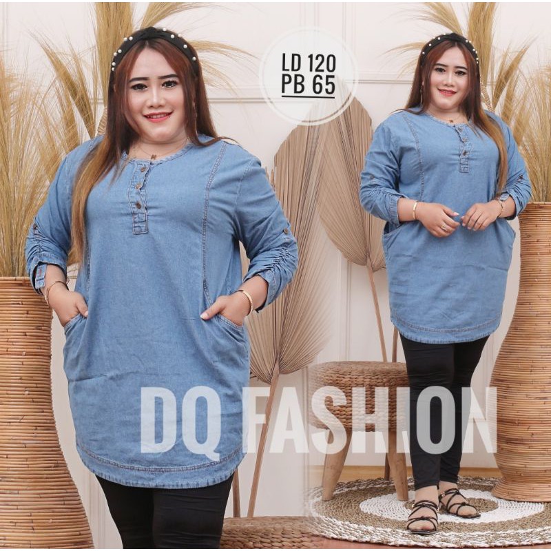 TUNIK JUMBO JEANS//TUNIK JUMBO LD 120 // TUNIK MURAH// TUNIK JEANS DENIM