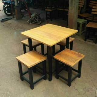 Meja cafe jati belanda rustic bangku cafe 70x70x75 cm 