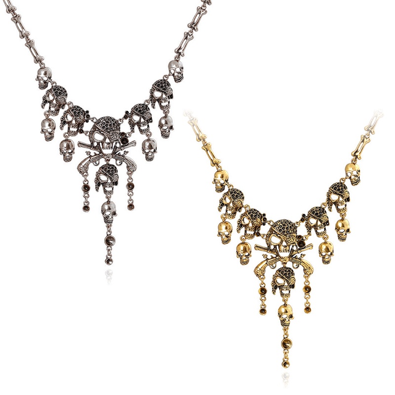 Kalung Liontin Tengkorak Bahan Metal Gaya Retro Punk Untuk Pria Dan Wanita
