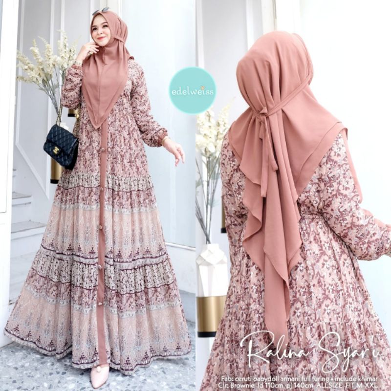 RALINA SYARI ORI EDELWEISS // SET MUSLIM BAHAN CERUTY PRINTING // BAJU MUSLIM ADEM