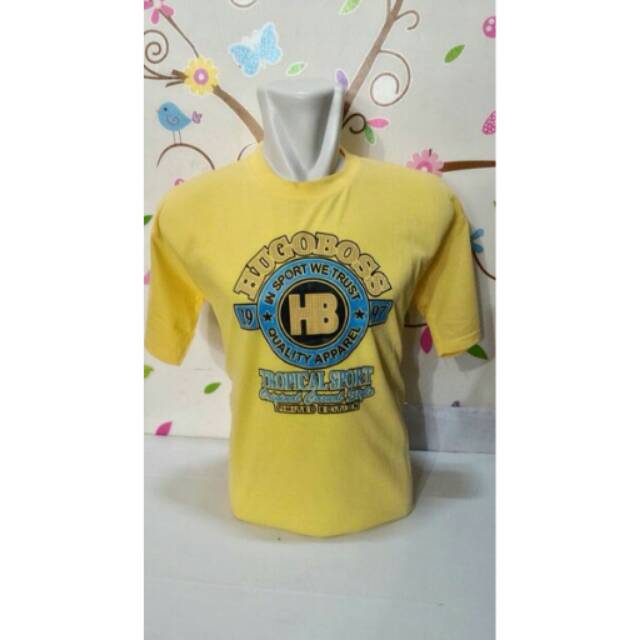Kaos Oblong Oneck pria cowok branded motif Hugo Boss, All size fit to L