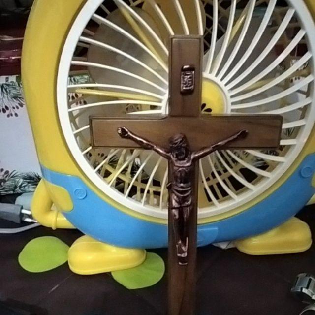 Salib Gantung Katolik Kayu Jati Korpus Tembaga 20cm-salib Dinding