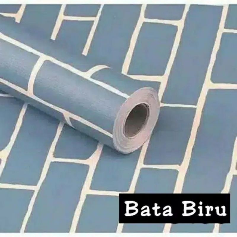 Wallpaper Sticker Dinding Motif Bata Biru Panjang 10Meter Lebar 45Cm