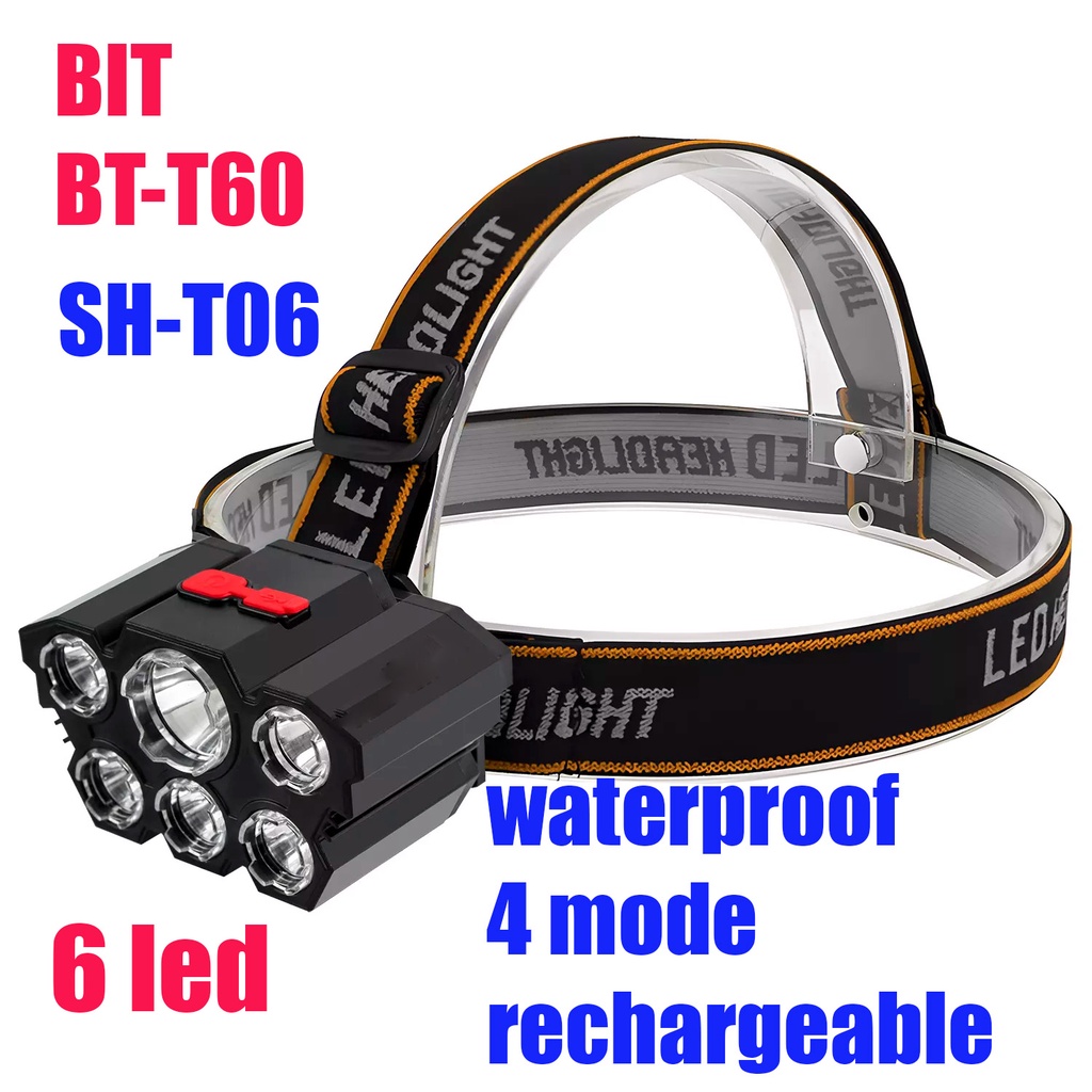 Senter kepala 6 LED SH-T06 BIT BT-T60 Waterproof Headlamp Rechargeable