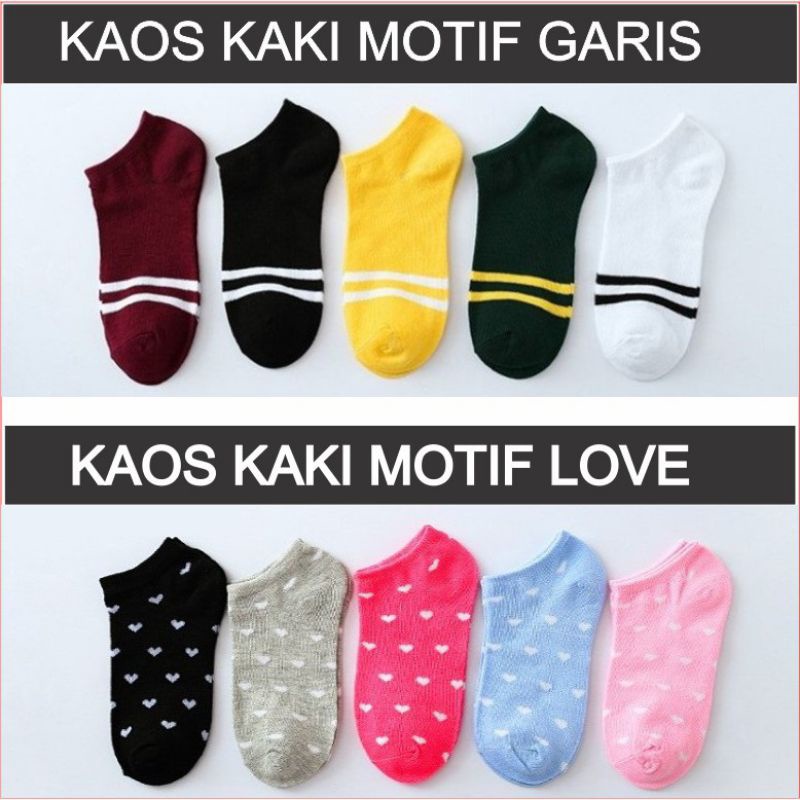 KAOS KAKI ANKLE POLOS WANITA KAOSKAKI PENDEK KOREA MURAH SHORT SOCKS KAOS KAKI MOTIF LOVE GARIS MURAH