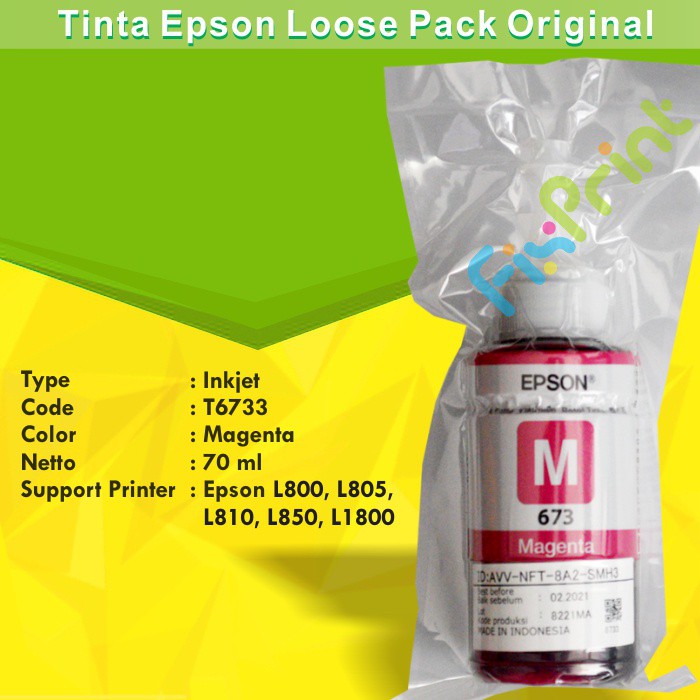 Tinta Original Epson 673 T673 Refill Printer L800 L805 L810 L850 L1300 L1800 Ori Black Color