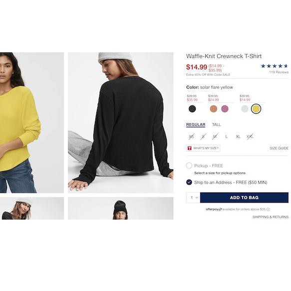 Keluaran Terbaru.. 2678 - GAP Waffle-Knit Crewneck T-Shirt | Kaos GAP Lengan Panjang Wanita