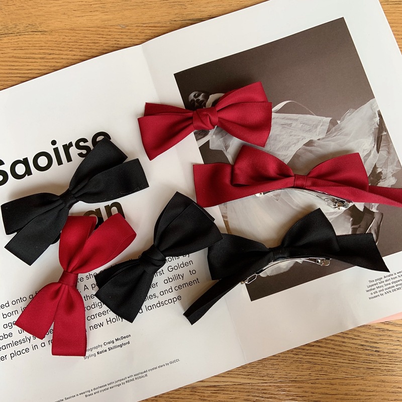 JEPIT RAMBUT PITA KARet RED MERAH ELEGAN SATIN SILK KAIN MUTIARA PEARL RIBBON HAIRCLIP BESAR SOFT COLOR WARNA PASTEL HAIR SNAP AKSESORIS ACCESSORIES PIN KOREA PRINCESS STYLE