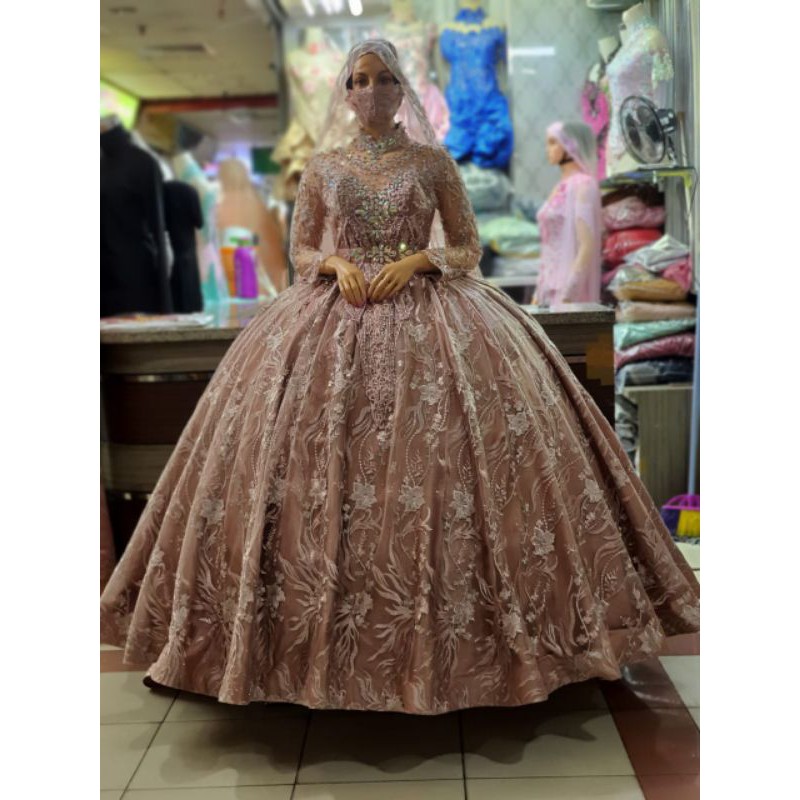 GAUN BARBIE CANTIK BELIMBING SUPER MEWAH  BEREKOR/BAJU PENGANTIN MODERN/GAUN WEDDING PAYET FUL