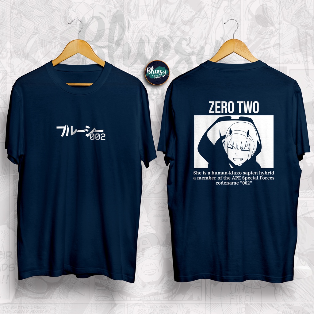 Kaos ANIME DARLING IN THE FRANXX 002 ZERO TWO ONI ICHIGO HIRO / BAJU ANIME DARLING IN THE FRANXX 002 BLUESYCLOTH