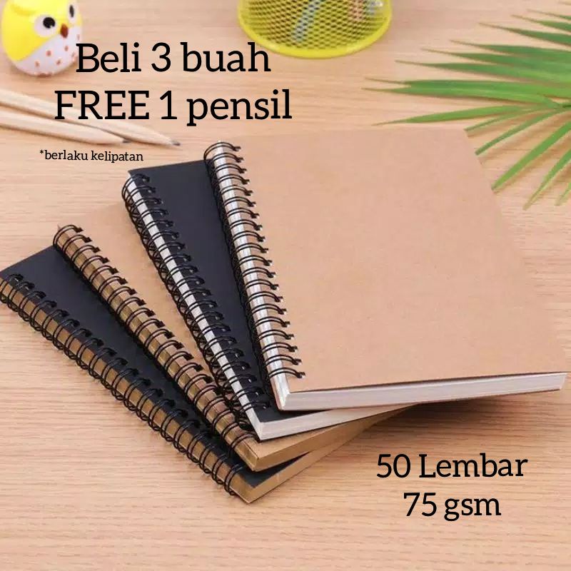 

Notebook 100 Halaman Spiral Sketchbook A5 A6 50 lembar Kraft Sketsa Sket Gambar Lukis Pensil Putih