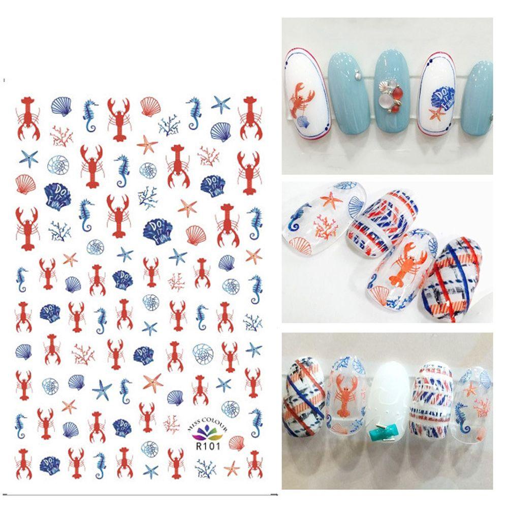 AUGUSTINA Agustina Summer Beach Nail Art Sticker DIY Gaya Tropical Daun Hitam Pantai Lobster Manicure Coconut Nail Art Dekorasi