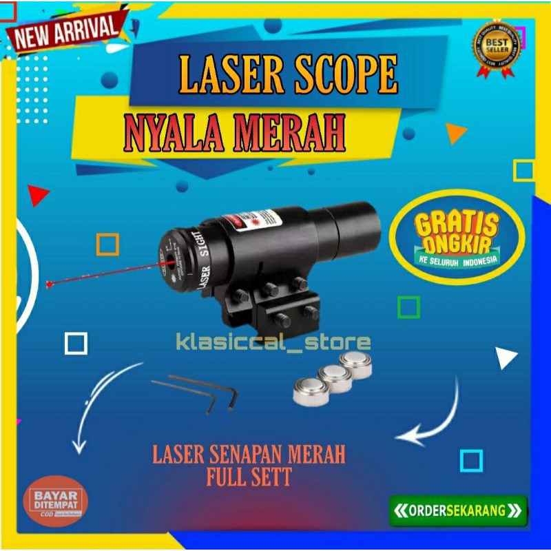 LASER SCOPE SENAPAN NYALA MERAH RED DOT FULL SET TERLARIS