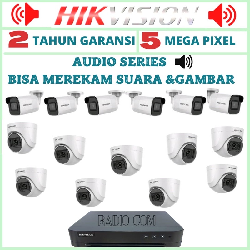 PAKET CCTV HIKVISION AUDIO 16 CHANNEL 15 KAMERA 5MP BISA MEREKAM SUARA DAN VIDEO