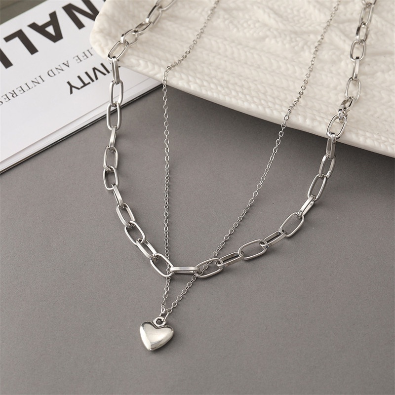 Set Kalung Multilayer Liontin Hati Gaya Hip Hop Untuk Wanita