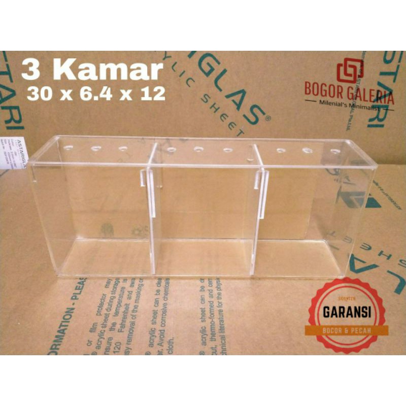 11.11 AQUARIUM SOLITER AKRILIK CUPANG 3 KAMAR 30 x 6.4 x 10 2mm AKUARIUM IKAN CUPANG