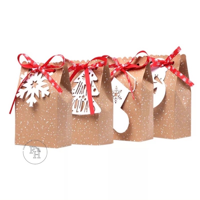 

✨ BISA COD ✨ Cookie Favor Bag / Kantong Kraft / Christmas Craft Paper Box (4pcs)
