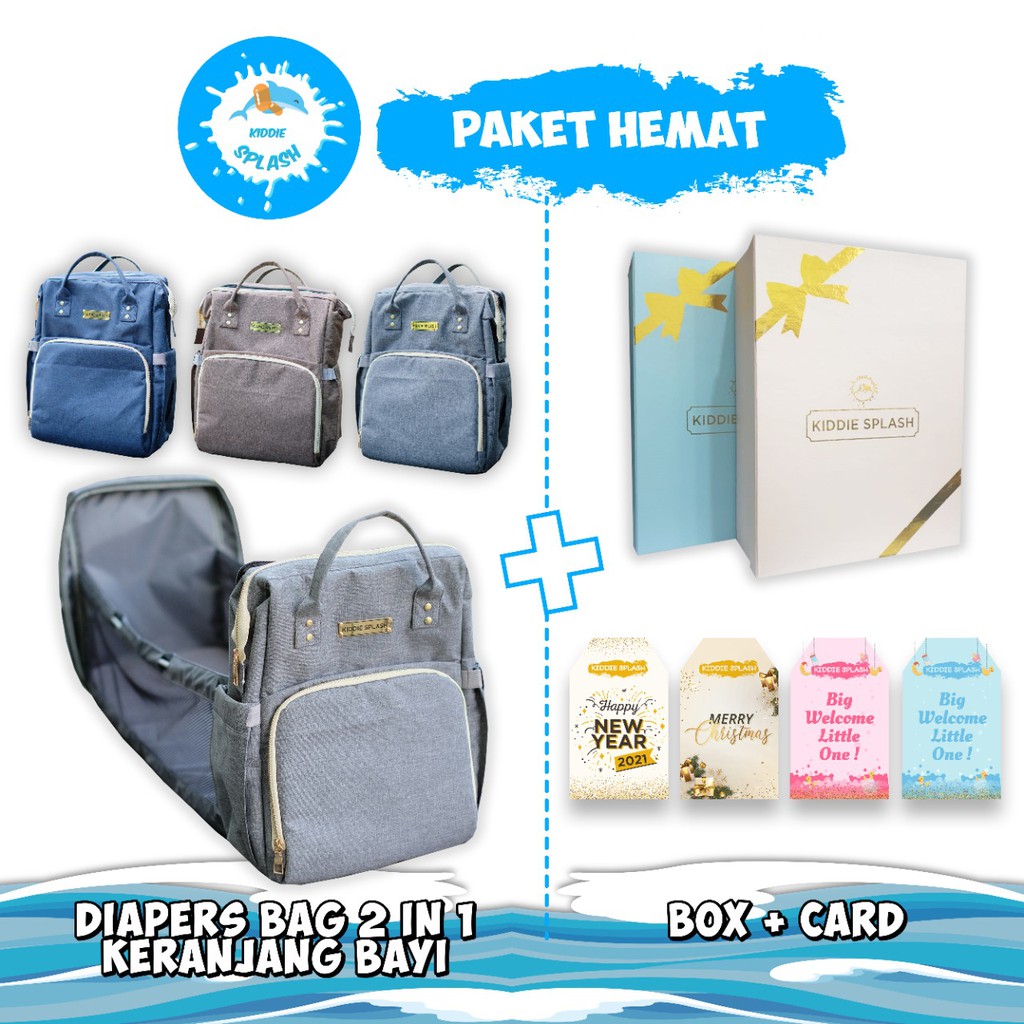 Kiddie Splash Gift Set  | Hampers | Kado Tas Bayi Diapers Bag 2in1 Ranjang Bayi + Kartu Ucapan