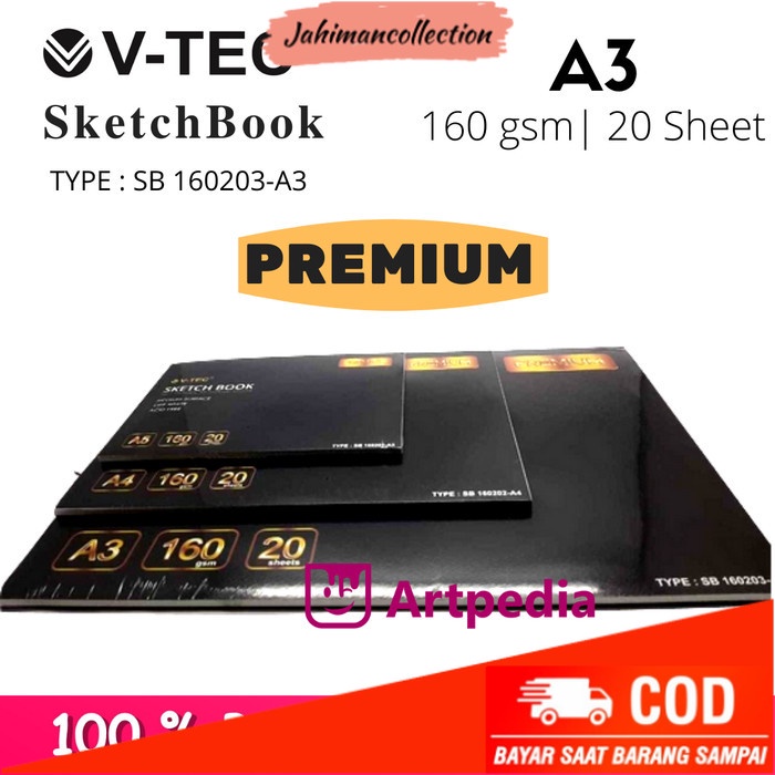 

✨ BISA COD ✨ V-TEC SKETCHBOOK A3 160GSM 20 Sheet PREMIUM Type-SB160203