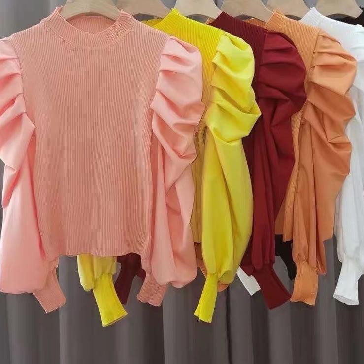 ❋ BLOUSE RAJUT TANGAN BALON PUFF BASIC IMPORT ♥