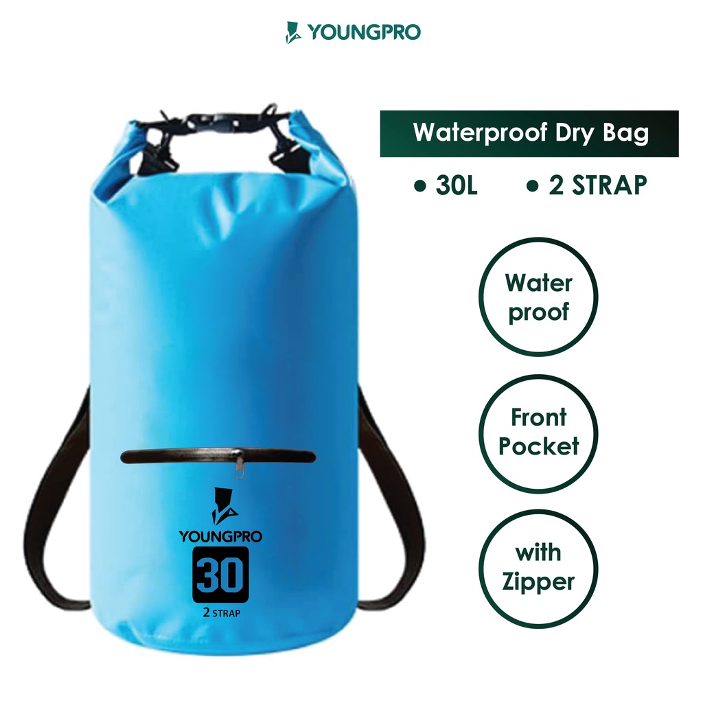 TAS DRYBAG RANSEL ZIPPER 30L 2 STRAPS - TAS ANTI AIR 30L WATERPROOF DRY BAG WITH ZIPPER POCKET