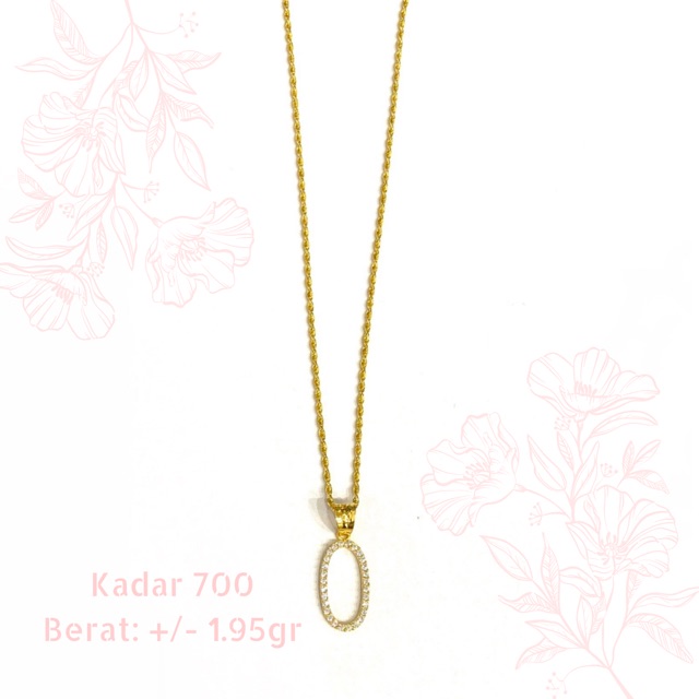 Kalung Set Liontin Huruf O Permata Emas Asli Kadar 700