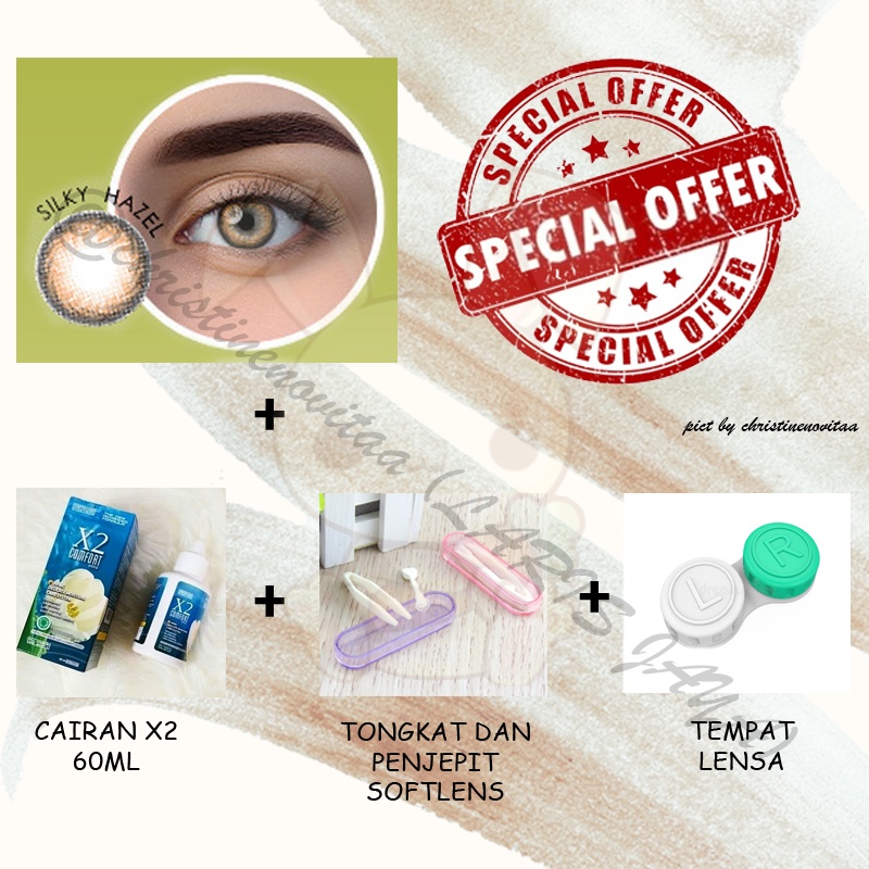 Paket SOFTLENS NAVY LENS SILKY 15 MM (NORMAL) + Cairan X2 60 ml + Pinset / Penjepit