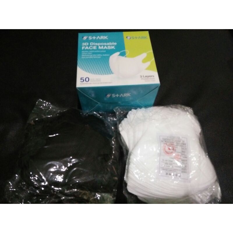Masker kf94 3D Stark isi 10 pcs perpack dan dukbill hitam dan putih isi 50 pcs