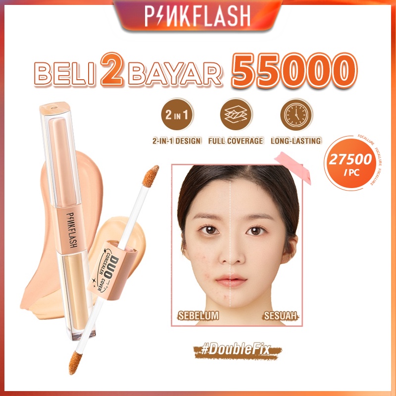 PINKFLASH #DoubleFix 2-in-1 Dual-Shade Concealer Full Coverage Brighten Matte Flawless Finish Long-Lasting Not Creasing Conceal
