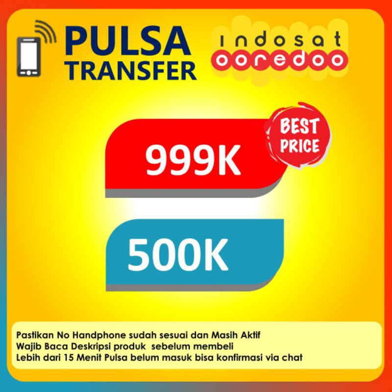 Pulsa Reguler INDOSAT IM3 500K | 999K | PROMO MURAH