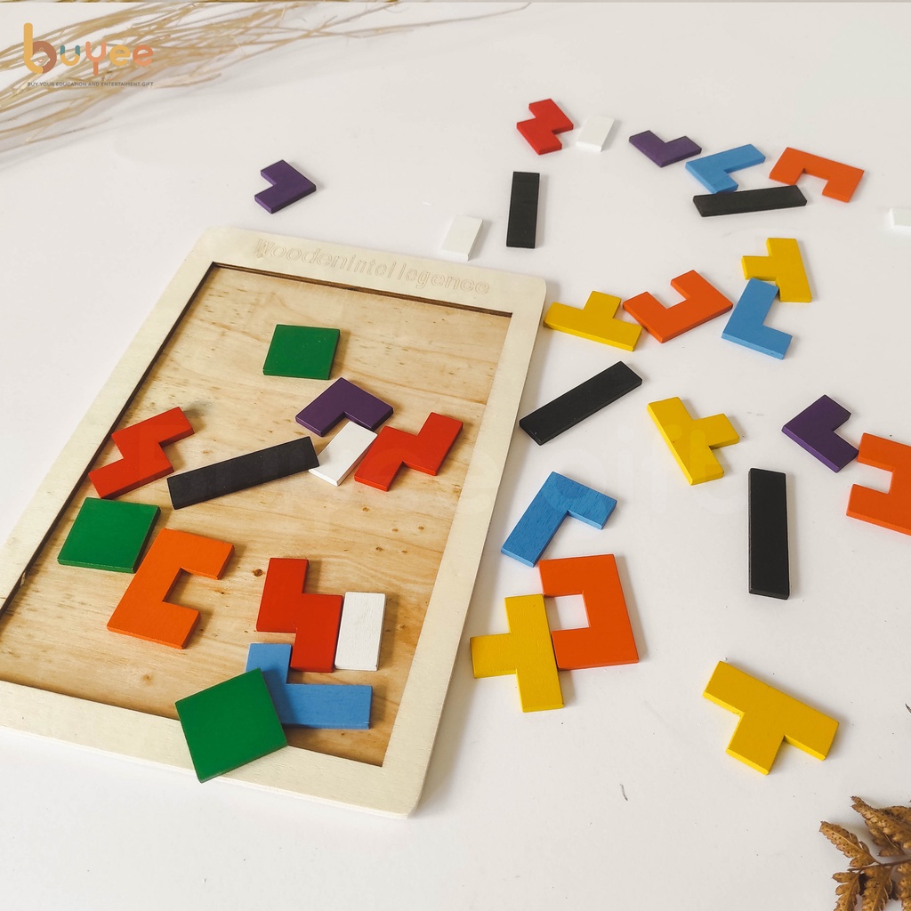 Tetris Puzzle Mainan Edukasi Wooden Toys Kayu Tangram Anak Kids Montessori Education