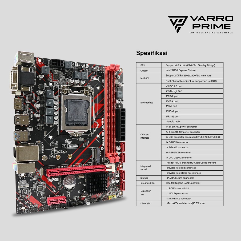 MOTHERBOARD GAMING B250 REVOLVER VARRO SUPPORT NVME DDR4