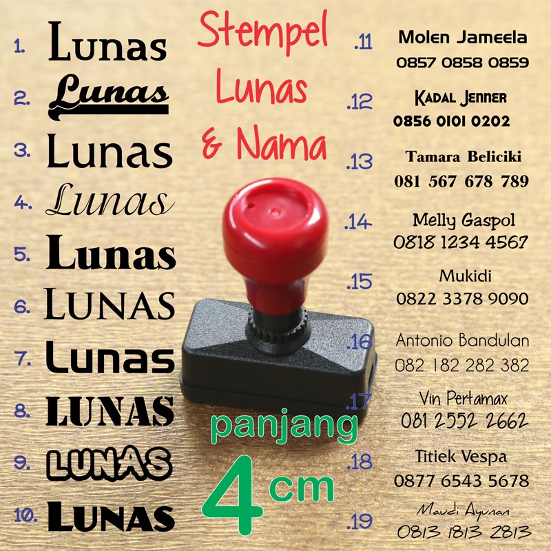 

stempel lunas 4cm nama hp toko flash warna langsung jadi terdekat murah