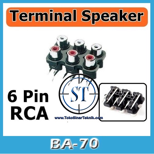 BA-70 Socket RCA 3x2  Susun Merah Hitam 6 Lubang Input PCB Audio Box Ampli Sambungan jack